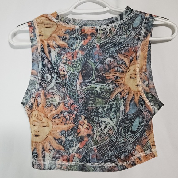 Sheer Celestial Sun Mesh Crop Top Grunge Fairycore Festival Tank Y2K Style - Picture 4 of 5